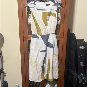 Abstract Patterned Dress - White, Gold, Gray